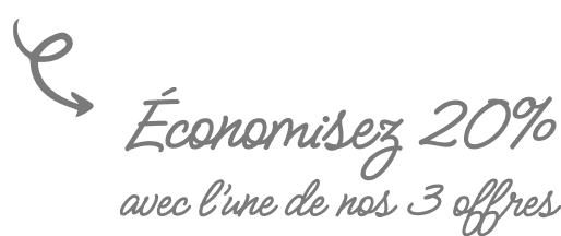 Typographie manuscrite grise de promotion avec inscrit : "Économisez 20% avec l'une de nos 3 offres"